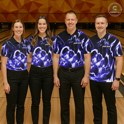 Blue Storm Thunder Lightning Bowling Polo & 1/4 Quarter Zip Shirt For Men Custom Bowling Team Jersey NBT990