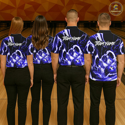 Blue Storm Thunder Lightning Bowling Polo & 1/4 Quarter Zip Shirt For Men Custom Bowling Team Jersey NBT990