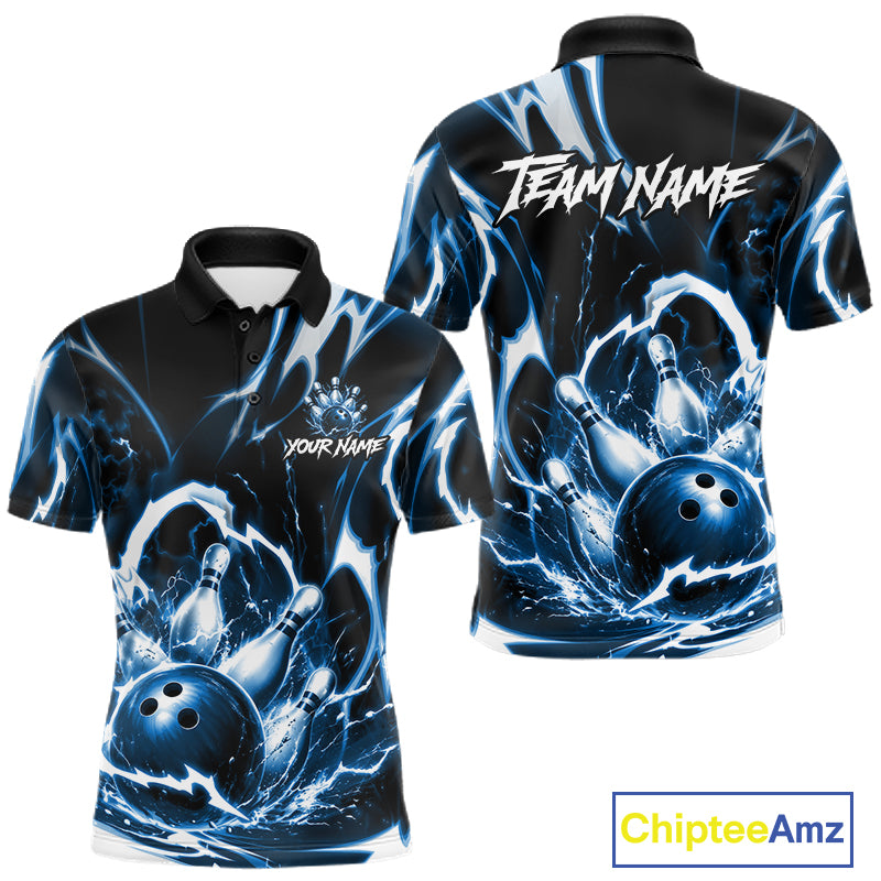 Turquoise Storm Thunder Lightning Bowling Polo & 1/4 Quarter Zip Shirt For Men Custom Bowling Team Jersey NBT991