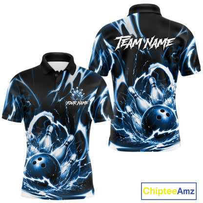Turquoise Storm Thunder Lightning Bowling Polo & 1/4 Quarter Zip Shirt For Men Custom Bowling Team Jersey NBT991