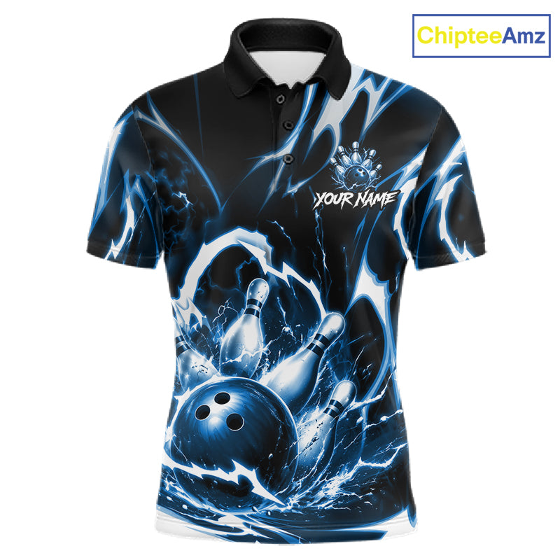 Turquoise Storm Thunder Lightning Bowling Polo & 1/4 Quarter Zip Shirt For Men Custom Bowling Team Jersey NBT991
