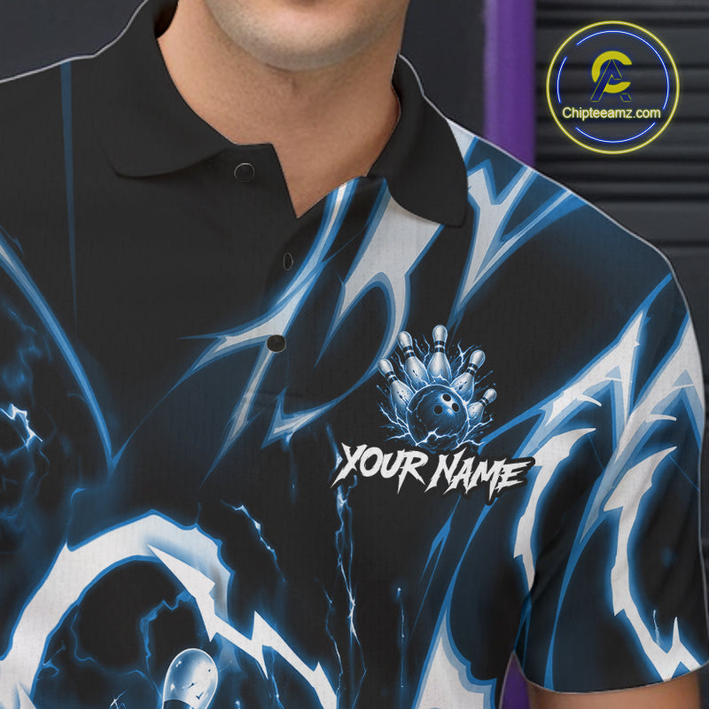 Turquoise Storm Thunder Lightning Bowling Polo & 1/4 Quarter Zip Shirt For Men Custom Bowling Team Jersey NBT991