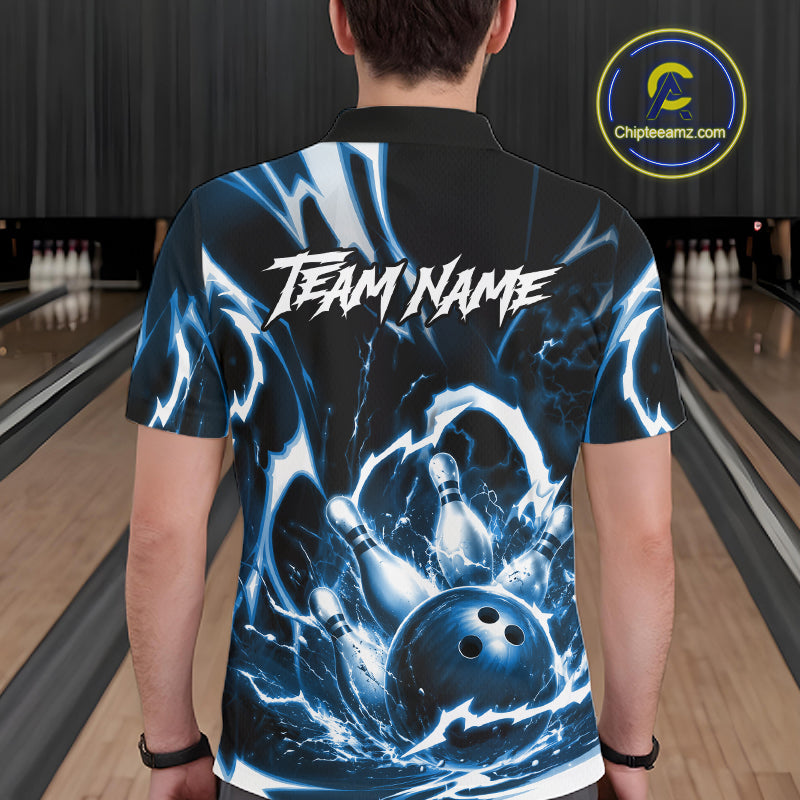 Turquoise Storm Thunder Lightning Bowling Polo & 1/4 Quarter Zip Shirt For Men Custom Bowling Team Jersey NBT991
