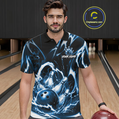 Turquoise Storm Thunder Lightning Bowling Polo & 1/4 Quarter Zip Shirt For Men Custom Bowling Team Jersey NBT991