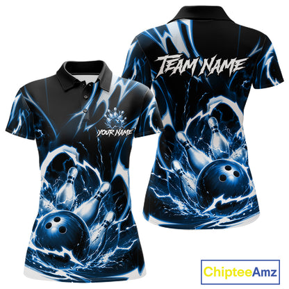 Turquoise Storm Thunder Lightning Bowling Polo & 1/4 Quarter Zip Shirt For Women Custom Bowling Team Jersey NBT991