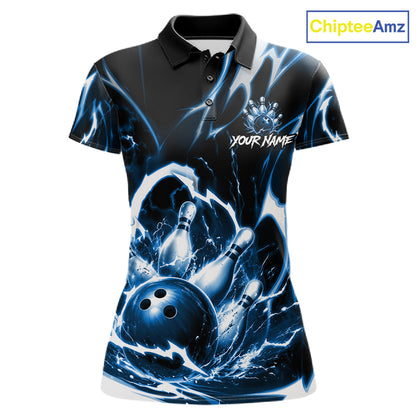 Turquoise Storm Thunder Lightning Bowling Polo & 1/4 Quarter Zip Shirt For Women Custom Bowling Team Jersey NBT991