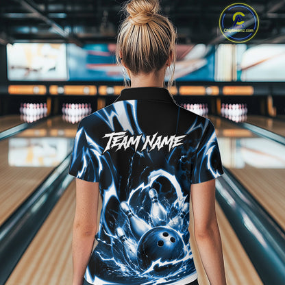 Turquoise Storm Thunder Lightning Bowling Polo & 1/4 Quarter Zip Shirt For Women Custom Bowling Team Jersey NBT991