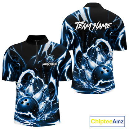 Turquoise Storm Thunder Lightning Bowling Polo & 1/4 Quarter Zip Shirt For Men Custom Bowling Team Jersey NBT991