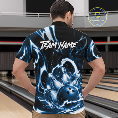 Turquoise Storm Thunder Lightning Bowling Polo & 1/4 Quarter Zip Shirt For Men Custom Bowling Team Jersey NBT991