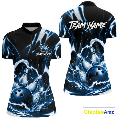 Turquoise Storm Thunder Lightning Bowling Polo & 1/4 Quarter Zip Shirt For Women Custom Bowling Team Jersey NBT991