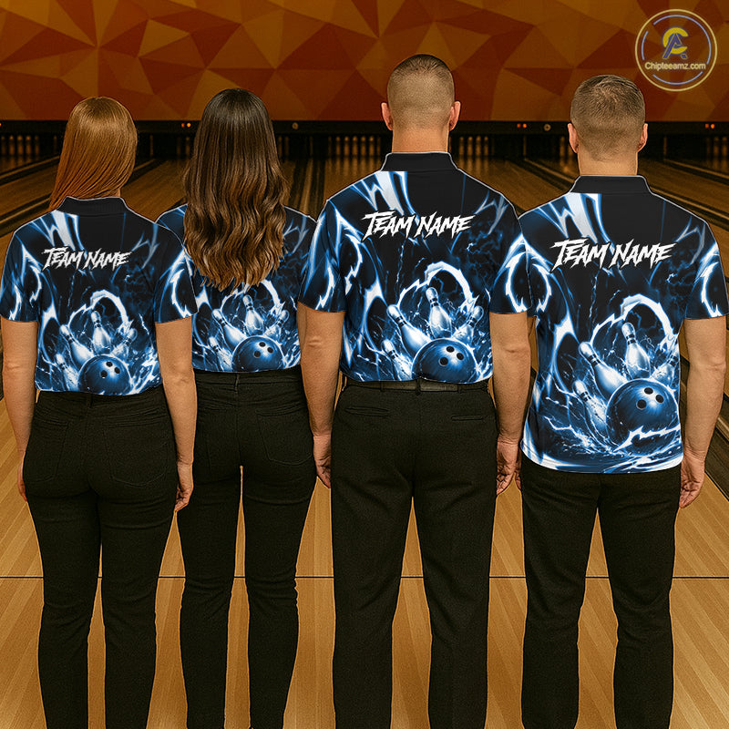 Turquoise Storm Thunder Lightning Bowling Polo & 1/4 Quarter Zip Shirt For Men Custom Bowling Team Jersey NBT991