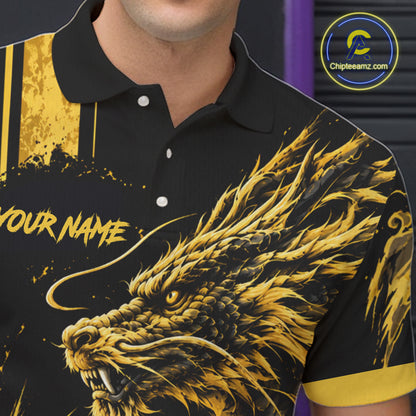 Personalized Black And Yellow Dragon Bowling Shirts For Men, Dragon Bowling Team Shirts NBT1075