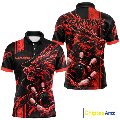 Personalized Black And Red Dragon Bowling Shirts For Men, Dragon Bowling Team Shirts NBT1077