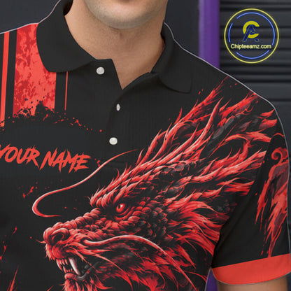 Personalized Black And Red Dragon Bowling Shirts For Men, Dragon Bowling Team Shirts NBT1077