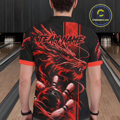 Personalized Black And Red Dragon Bowling Shirts For Men, Dragon Bowling Team Shirts NBT1077