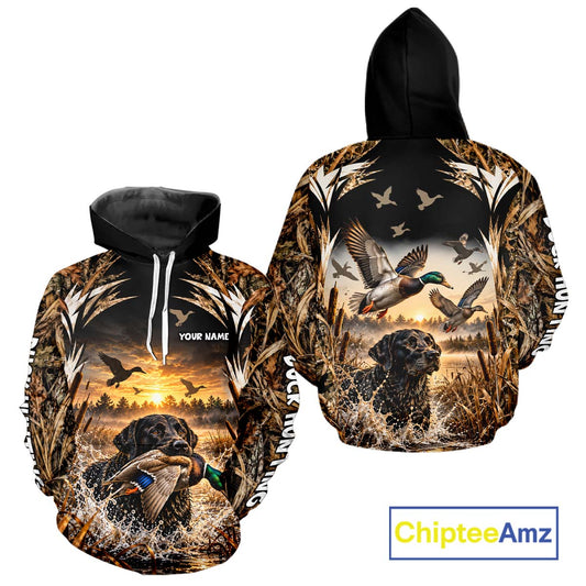 Custom Black Labs Retriever Dog Duck Hunting Waterfowl Camo Shirts For Duck Hunters NBT1216