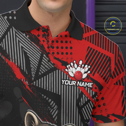 Custom Red Funny Raccoon Bowling Shirt For Men Bowling Jersey Polo & Quarter-Zip Bowling Outfit NBT926