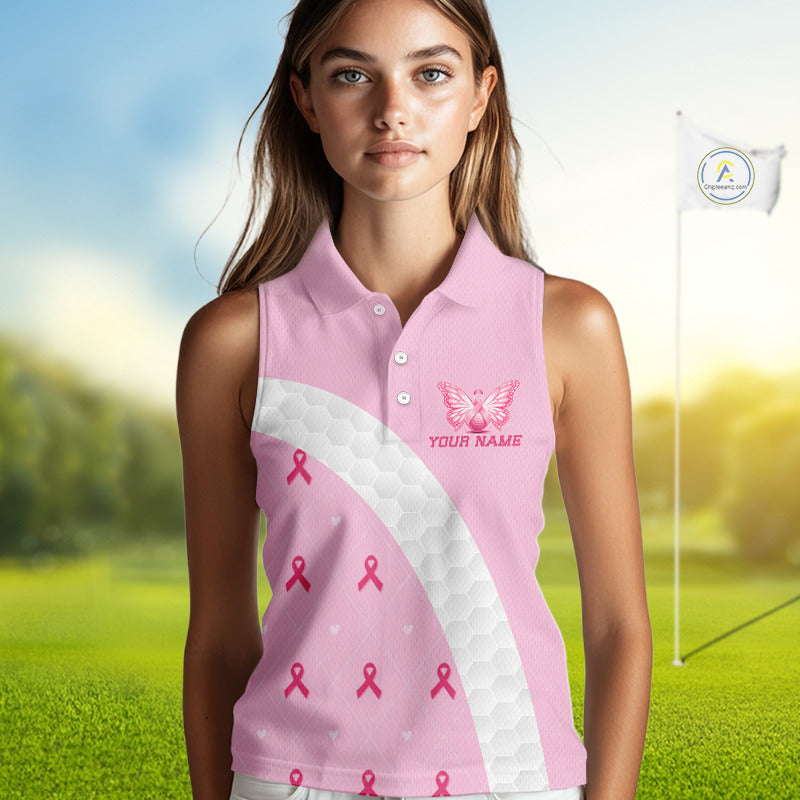 Golf Against Cancer Pink Golf Icon Women's Sleeveless Polo Shirt, Breast Cancer Awareness Women Golf Shirt, Golf Gifts NBT530