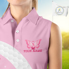 Load image into Gallery viewer, Golf Against Cancer Pink Golf Icon Women's Sleeveless Polo Shirt, Breast Cancer Awareness Women Golf Shirt, Golf Gifts NBT530