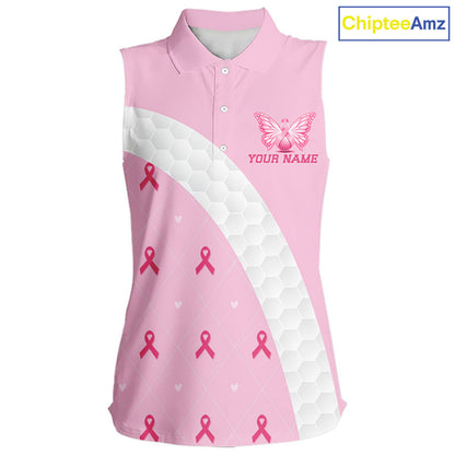 Golf Against Cancer Pink Golf Icon Women's Sleeveless Polo Shirt, Breast Cancer Awareness Women Golf Shirt, Golf Gifts NBT530