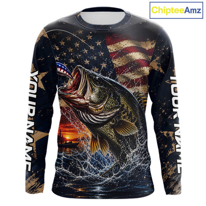 Long sleeve fishing American flag on a white background