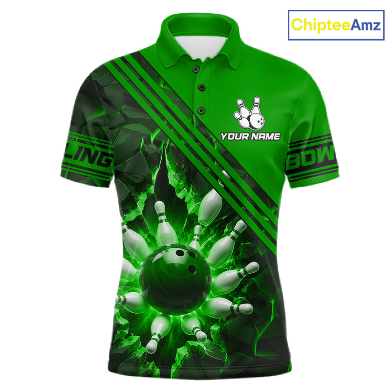 Custom Green Men Bowling League Polo & 1/4 Quarter Zip Jersey Bowling Team Shirts NBT1018