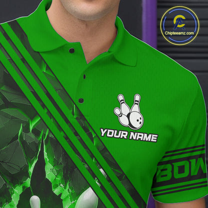 Custom Green Men Bowling League Polo & 1/4 Quarter Zip Jersey Bowling Team Shirts NBT1018