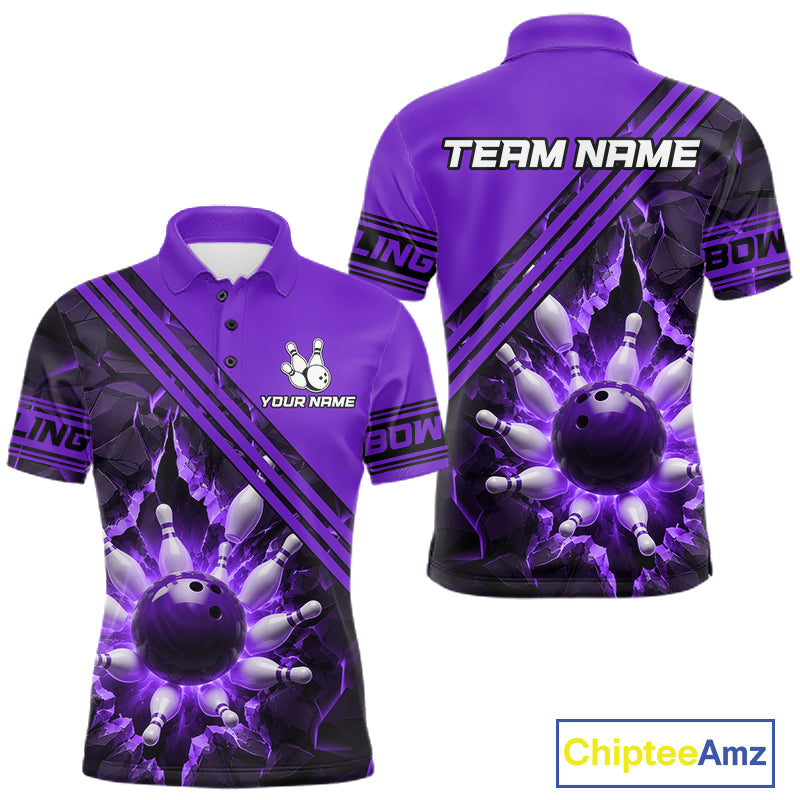 Custom Purple Men Bowling League Polo & 1/4 Quarter Zip Jersey Bowling Team Shirts NBT1019