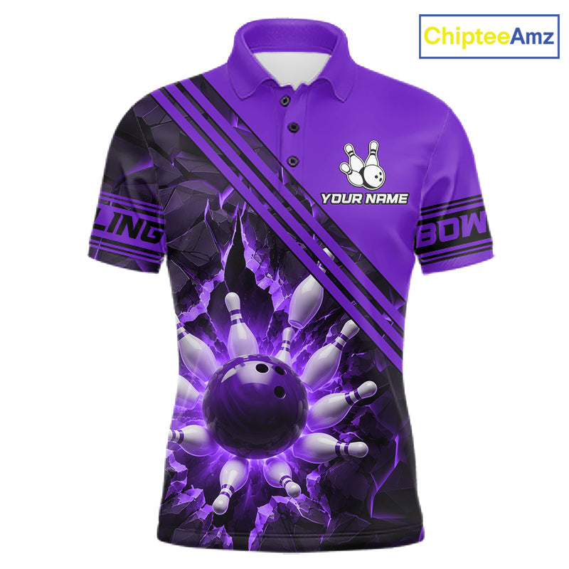 Custom Purple Men Bowling League Polo & 1/4 Quarter Zip Jersey Bowling Team Shirts NBT1019