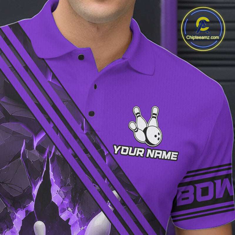 Custom Purple Men Bowling League Polo & 1/4 Quarter Zip Jersey Bowling Team Shirts NBT1019