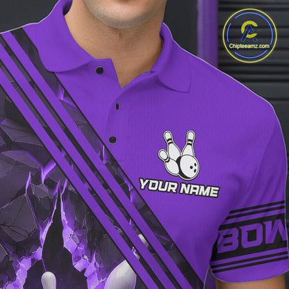 Custom Purple Men Bowling League Polo & 1/4 Quarter Zip Jersey Bowling Team Shirts NBT1019