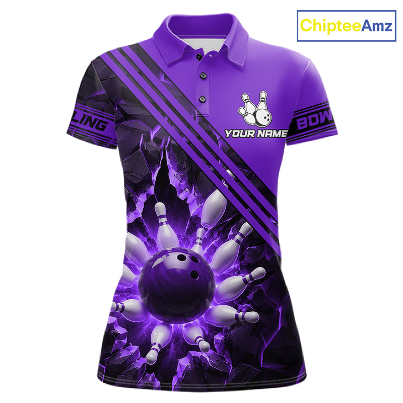 Custom Purple Women Bowling League Polo & 1/4 Quarter Zip Jersey Bowling Team Shirts NBT1019