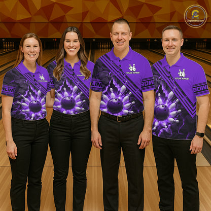Custom Purple Men Bowling League Polo & 1/4 Quarter Zip Jersey Bowling Team Shirts NBT1019