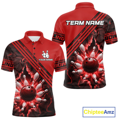 Custom Red Men Bowling League Polo & 1/4 Quarter Zip Jersey Bowling Team Shirts NBT1020