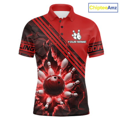 Custom Red Men Bowling League Polo & 1/4 Quarter Zip Jersey Bowling Team Shirts NBT1020