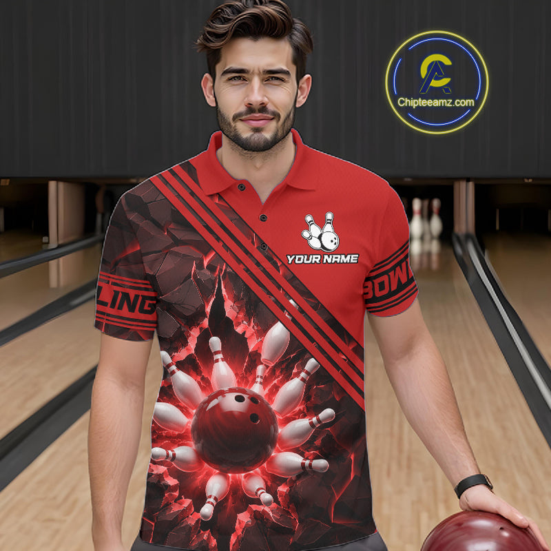 Custom Red Men Bowling League Polo & 1/4 Quarter Zip Jersey Bowling Team Shirts NBT1020