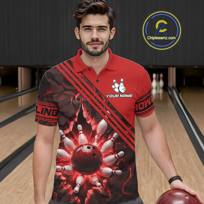 Custom Red Men Bowling League Polo & 1/4 Quarter Zip Jersey Bowling Team Shirts NBT1020