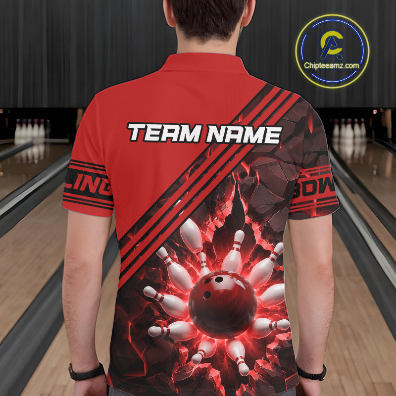 Custom Red Men Bowling League Polo & 1/4 Quarter Zip Jersey Bowling Team Shirts NBT1020