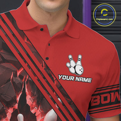 Custom Red Men Bowling League Polo & 1/4 Quarter Zip Jersey Bowling Team Shirts NBT1020