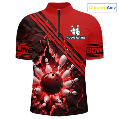 Custom Red Men Bowling League Polo & 1/4 Quarter Zip Jersey Bowling Team Shirts NBT1020