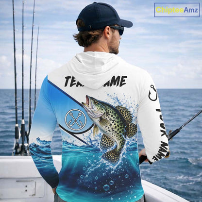 Blue Camo Crappie Fishing Performance Long Sleeve Hooded Team Crappie Fishing Tournament Shirts NBT1233