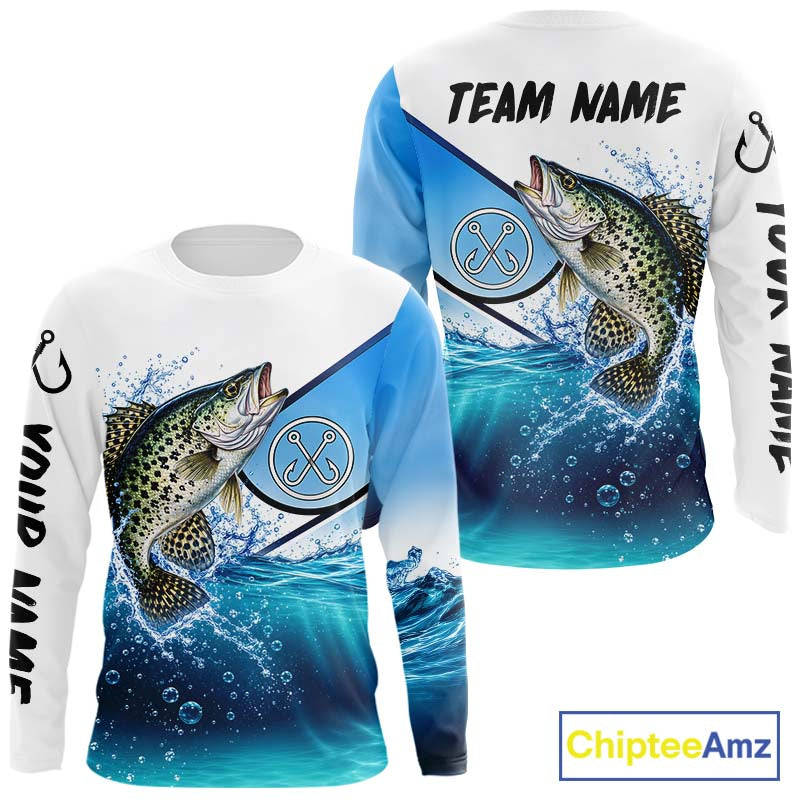 Blue Camo Crappie Fishing Performance Long Sleeve Team Crappie Fishing Tournament Shirts NBT1233
