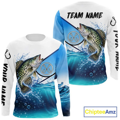 Blue Camo Crappie Fishing Performance Long Sleeve Team Crappie Fishing Tournament Shirts NBT1233