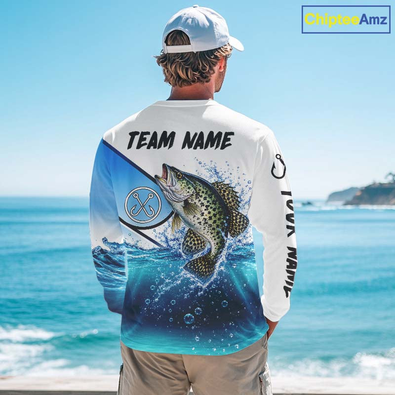 Blue Camo Crappie Fishing Performance Long Sleeve Team Crappie Fishing Tournament Shirts NBT1233
