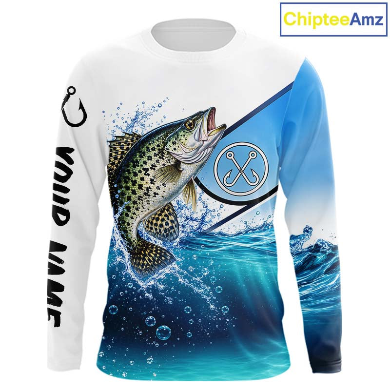 Blue Camo Crappie Fishing Performance Long Sleeve Team Crappie Fishing Tournament Shirts NBT1233