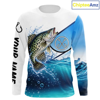 Blue Camo Crappie Fishing Performance Long Sleeve Team Crappie Fishing Tournament Shirts NBT1233