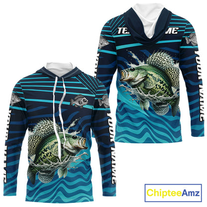 Crappie Fishing Custom Name UV Protection Long Sleeve Hooded Fishing Shirts, Crappie Team Fishing Jerseys NBT1102