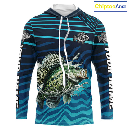 Crappie Fishing Custom Name UV Protection Long Sleeve Hooded Fishing Shirts, Crappie Team Fishing Jerseys NBT1102