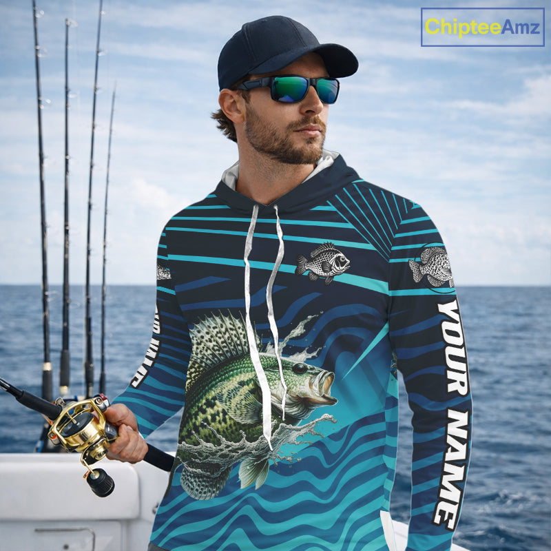 Crappie Fishing Custom Name UV Protection Long Sleeve Hooded Fishing Shirts, Crappie Team Fishing Jerseys NBT1102