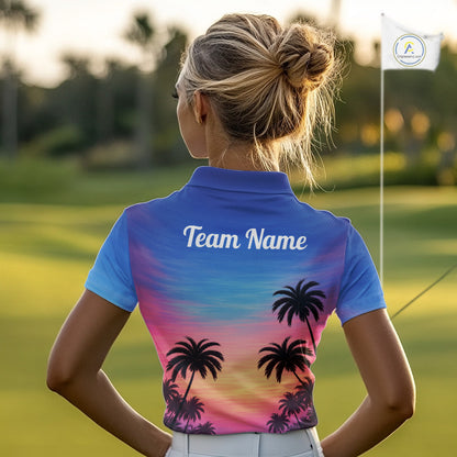 Custom Palm Tree Polo Golf Shirts For Women, Hawaii Tropical Personalized Polo Shirts, Golf Gifts NBT543